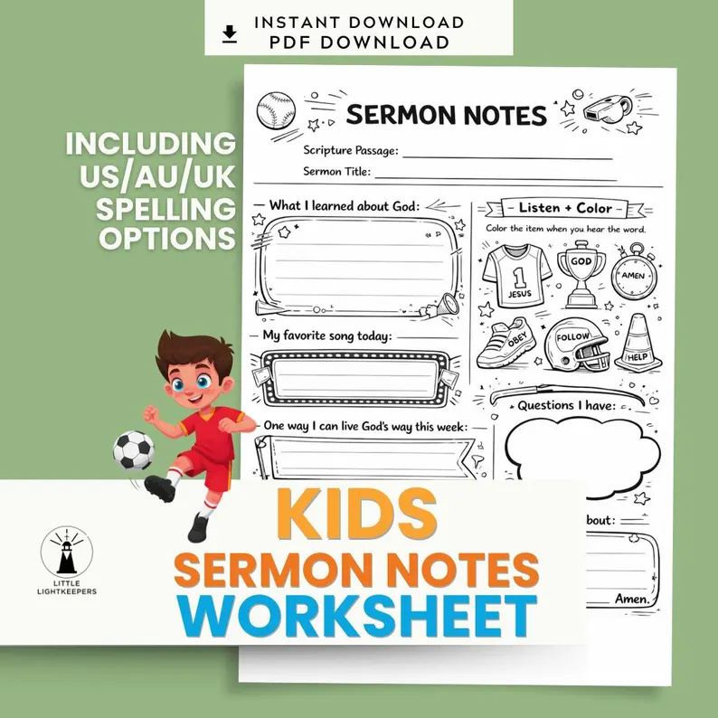 Kids sermon notes worksheet — Sports edition