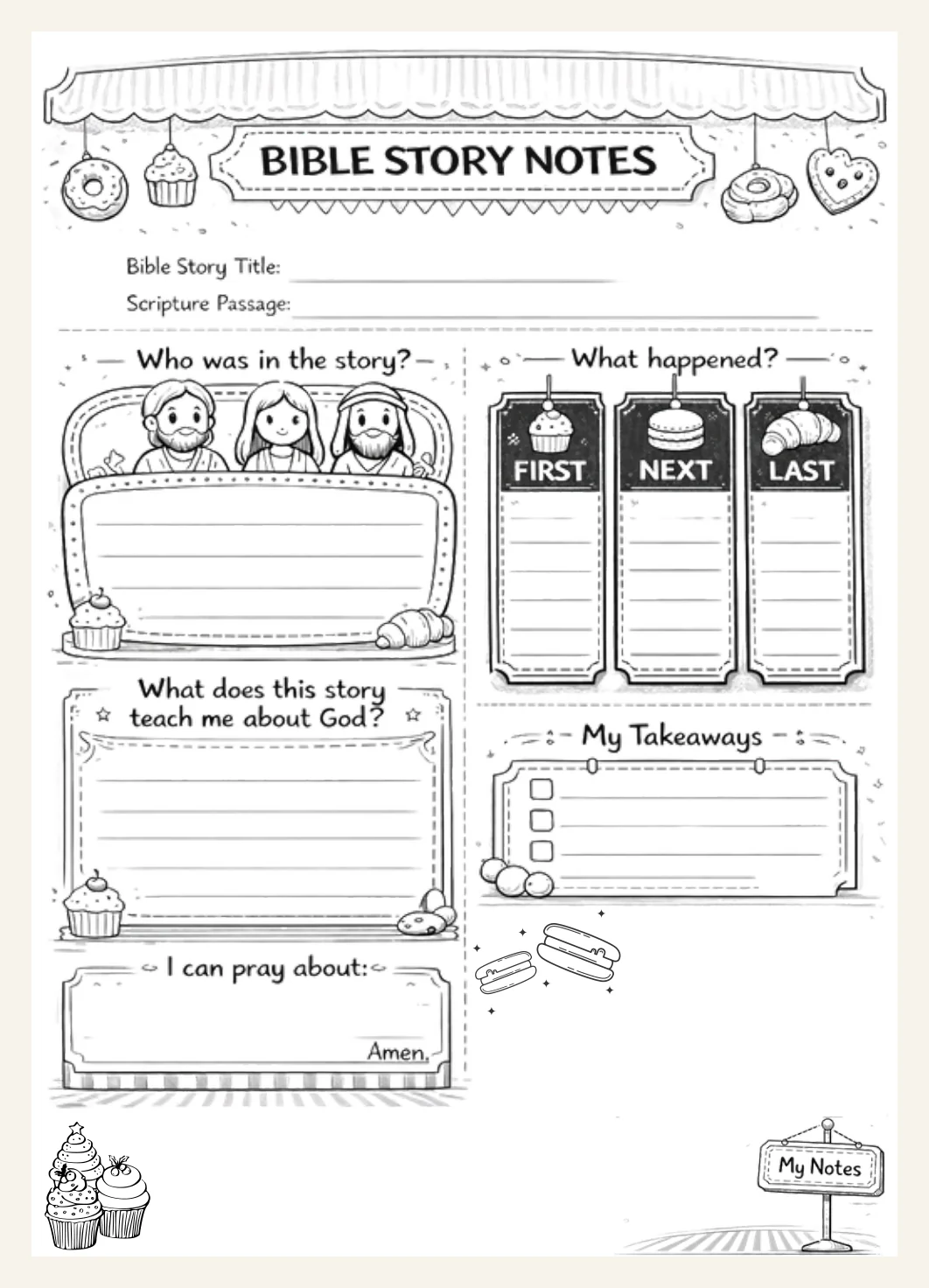 Bible Story Printables | Kids Sermon Notes Worksheet | Church Activity Sheet | Printable PDF Digital Download — Preview page 1