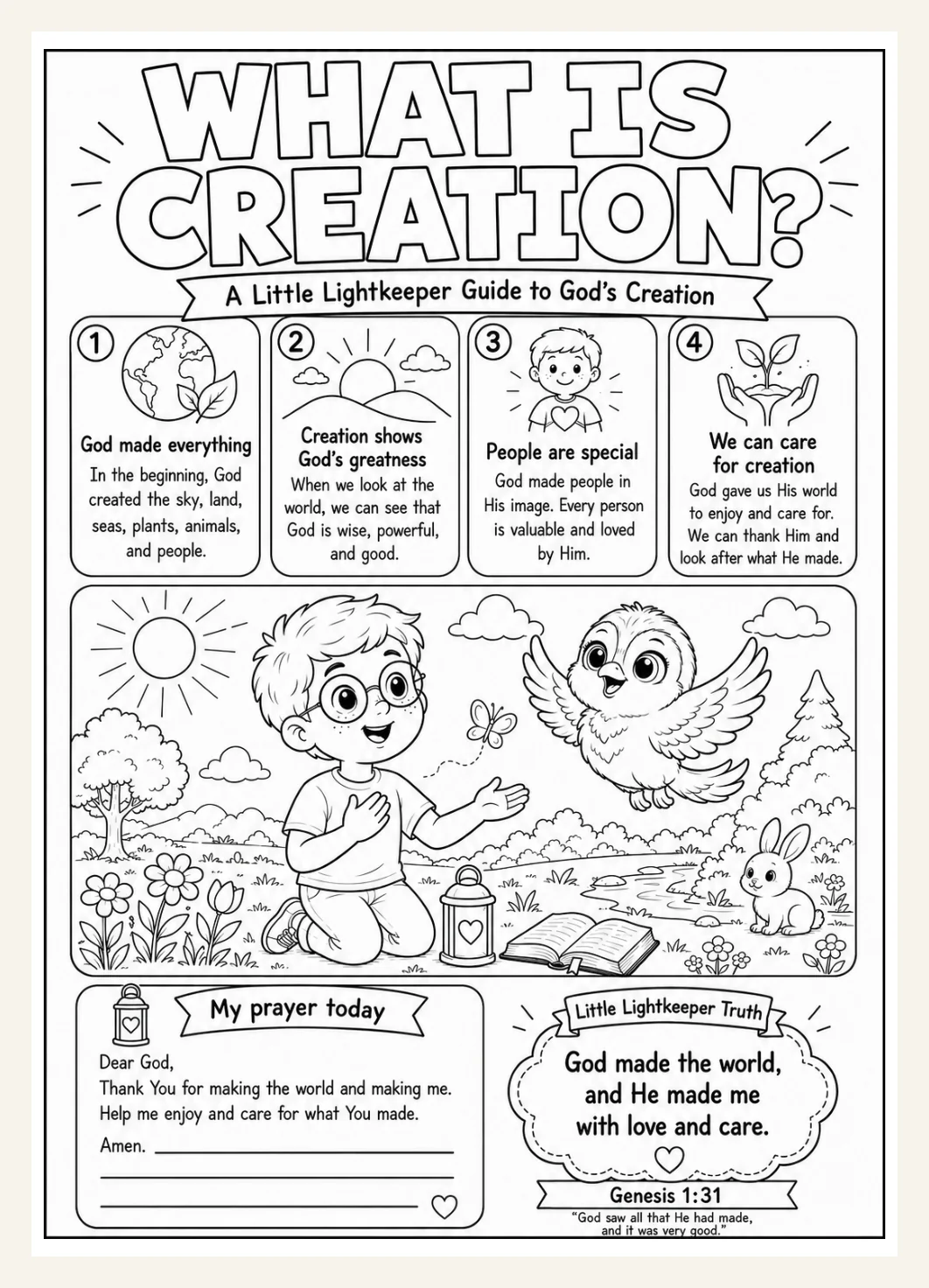 Creation Bible Worksheet, Genesis 1 Activity, Kids Sunday School Coloring (PDF Download) — Preview page 2