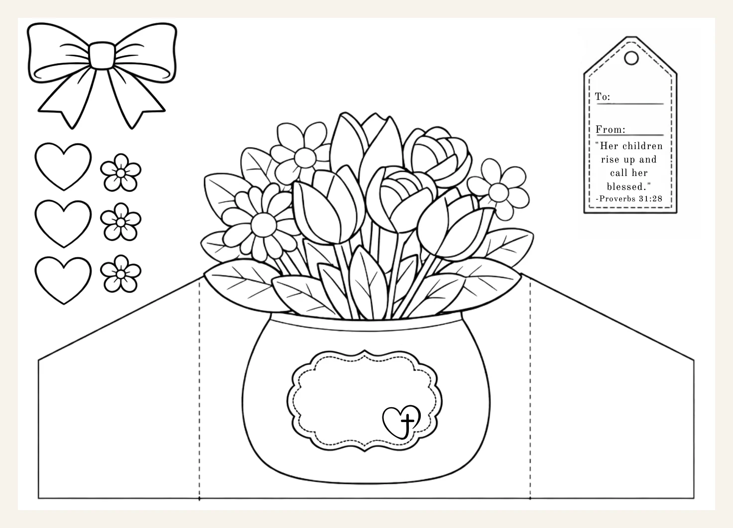 Kids Flower Bouquet Card Craft | Mother's Day Bible Verse Activity (Digital Download) — Preview page 2