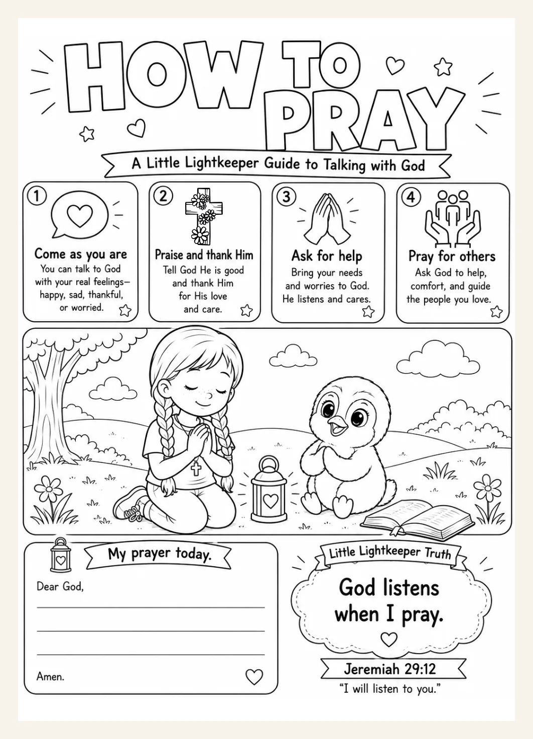 Kids Prayer Worksheet, Christian Homeschool Activity, Sunday School Lesson (Printable) — Preview page 1