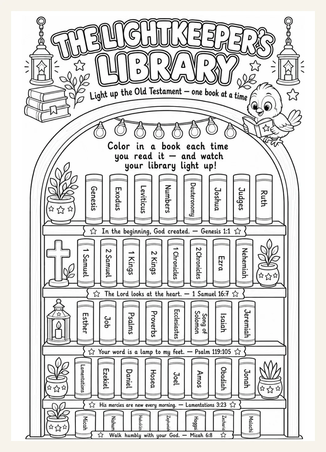 Kids Printable Books of the Bible | Bible Book Tracker Bookshelf |  Bible Bookshelf Coloring Activity (Instant Download) — Preview page 2
